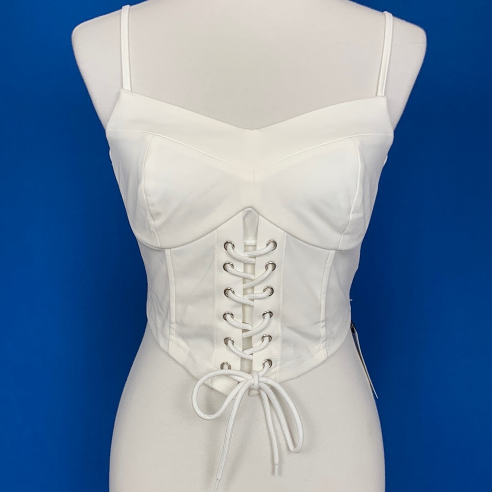 NWT white tie front bustier